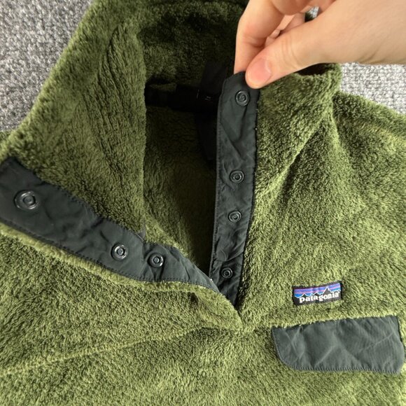 Patagonia Fleece Jacket Women Pullover Snap Green Soft Pocket Fuzzy Medium Logo - Picture 12 of 16